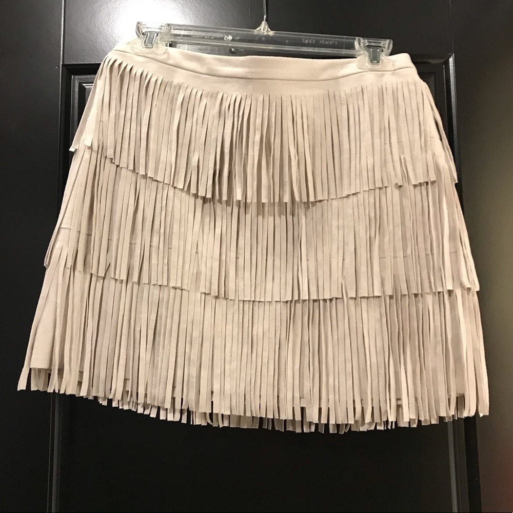 BCBG MAXAZRIA Suede Fringe Skirt